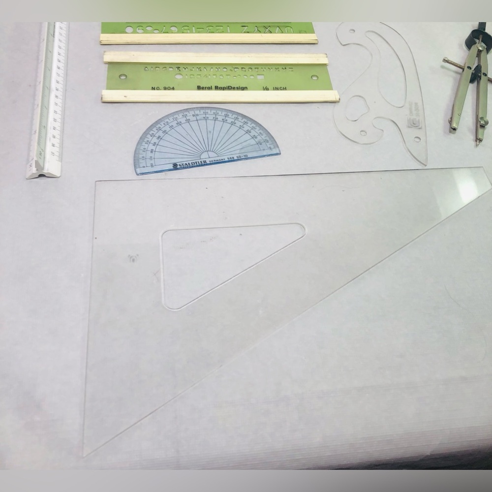 Architectural Drafting Tools Templates Design Drawing Compass 3Side Scale Ruler - Picture 4 of 9